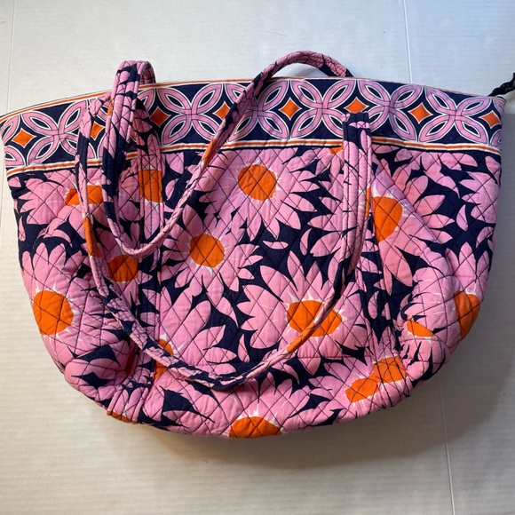 Vera Bradley Satchel Shoulder Bag Retired Loves Me Pink Sunflowers Zipper Top - Picture 2 of 9